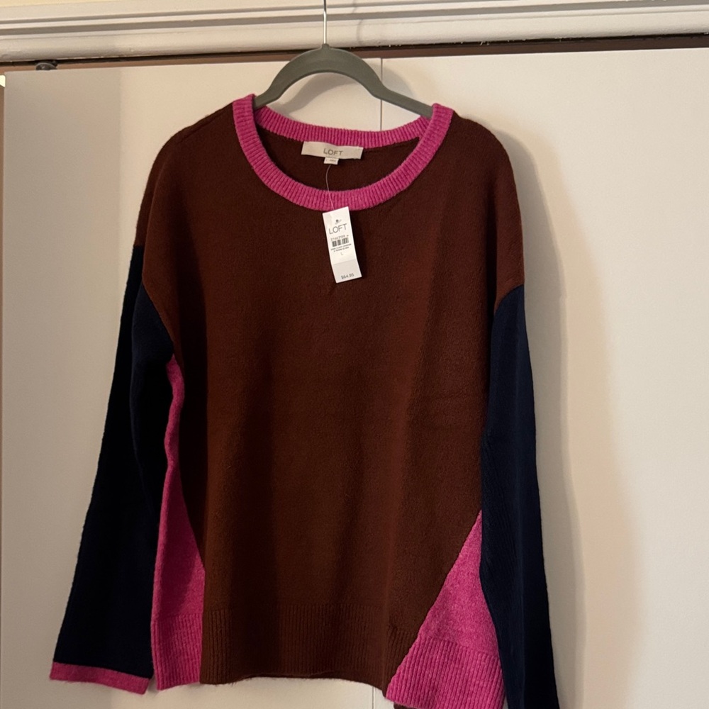 LOFT Brown Sweater with Pink Trim